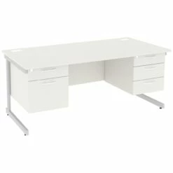 Next Day Vogue White Rectangular Cantilever Desks With Double Fixed Pedestals