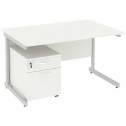 Next Day Vogue White Rectangular Cantilever Desks With Mobile Pedestal