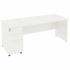 Next Day Vogue White Rectangular Panel End Desks With Desk High Pedestal