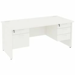 Next Day Vogue White Rectangular Panel End Desks With Double Fixed Pedestals