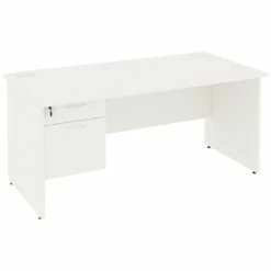 Next Day Vogue White Rectangular Panel End Desks With Single Fixed Pedestal