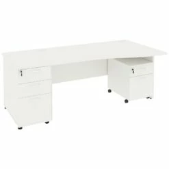 Next Day Vogue White Wave Panel End Desks With Desk High & Mobile Pedestal