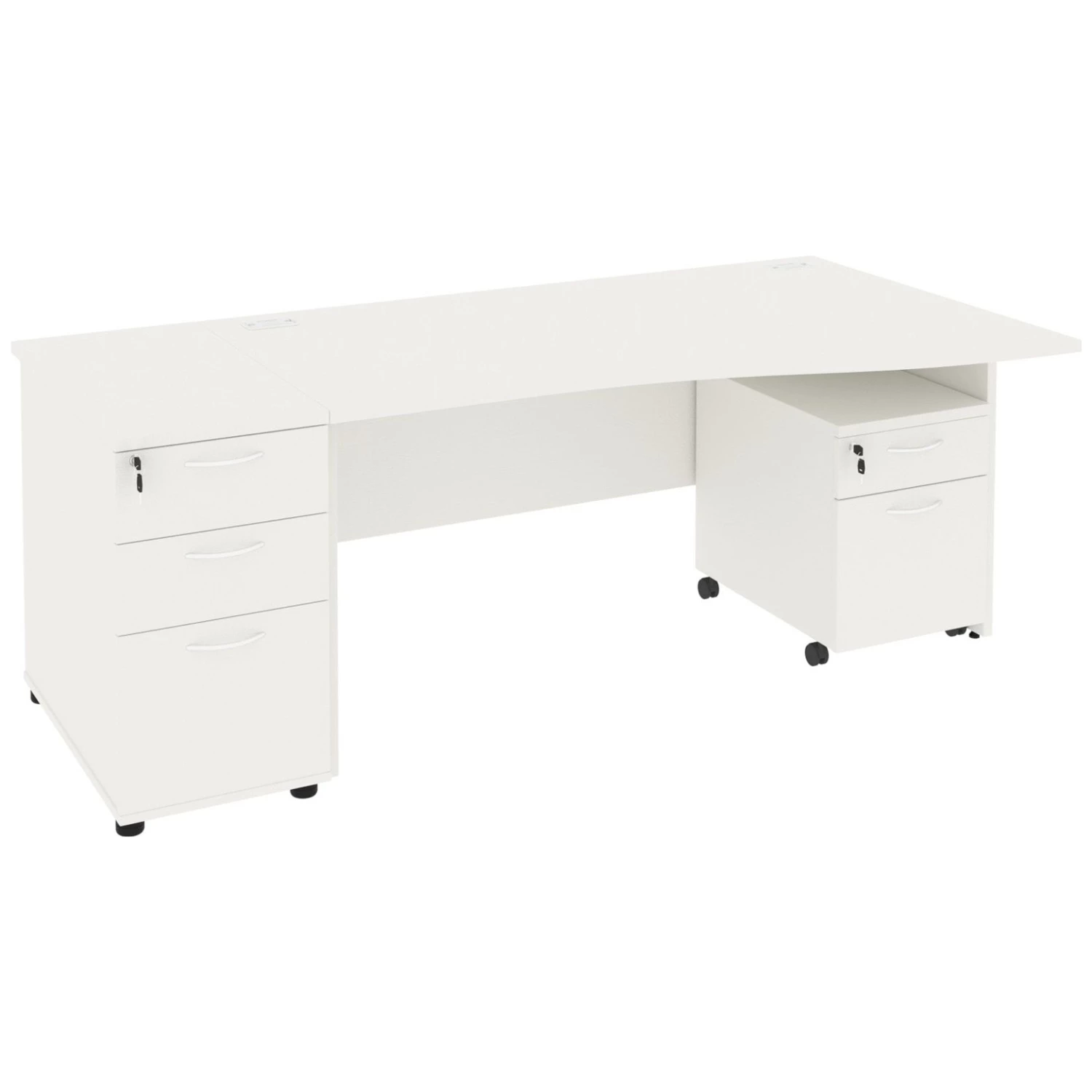 Next Day Vogue White Wave Panel End Desks With Desk High & Mobile Pedestal 3 Next Day Vogue White Wave Panel End Desks With Desk High & Mobile Pedestal