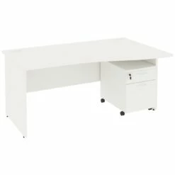 Next Day Vogue White Wave Panel End Desks With Mobile Pedestal