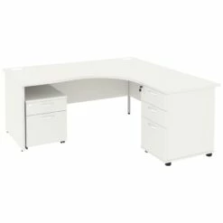 Next Day Vogue White Ergonomic Panel End Desks With Desk High & Mobile Pedestal