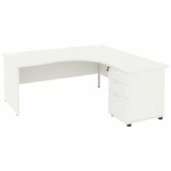 Next Day Vogue White Ergonomic Panel End Desks With Desk High Pedestal